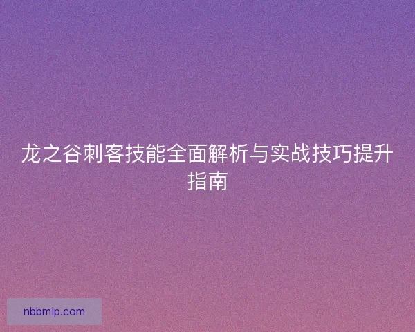 龙之谷刺客技能全面解析与实战技巧提升指南
